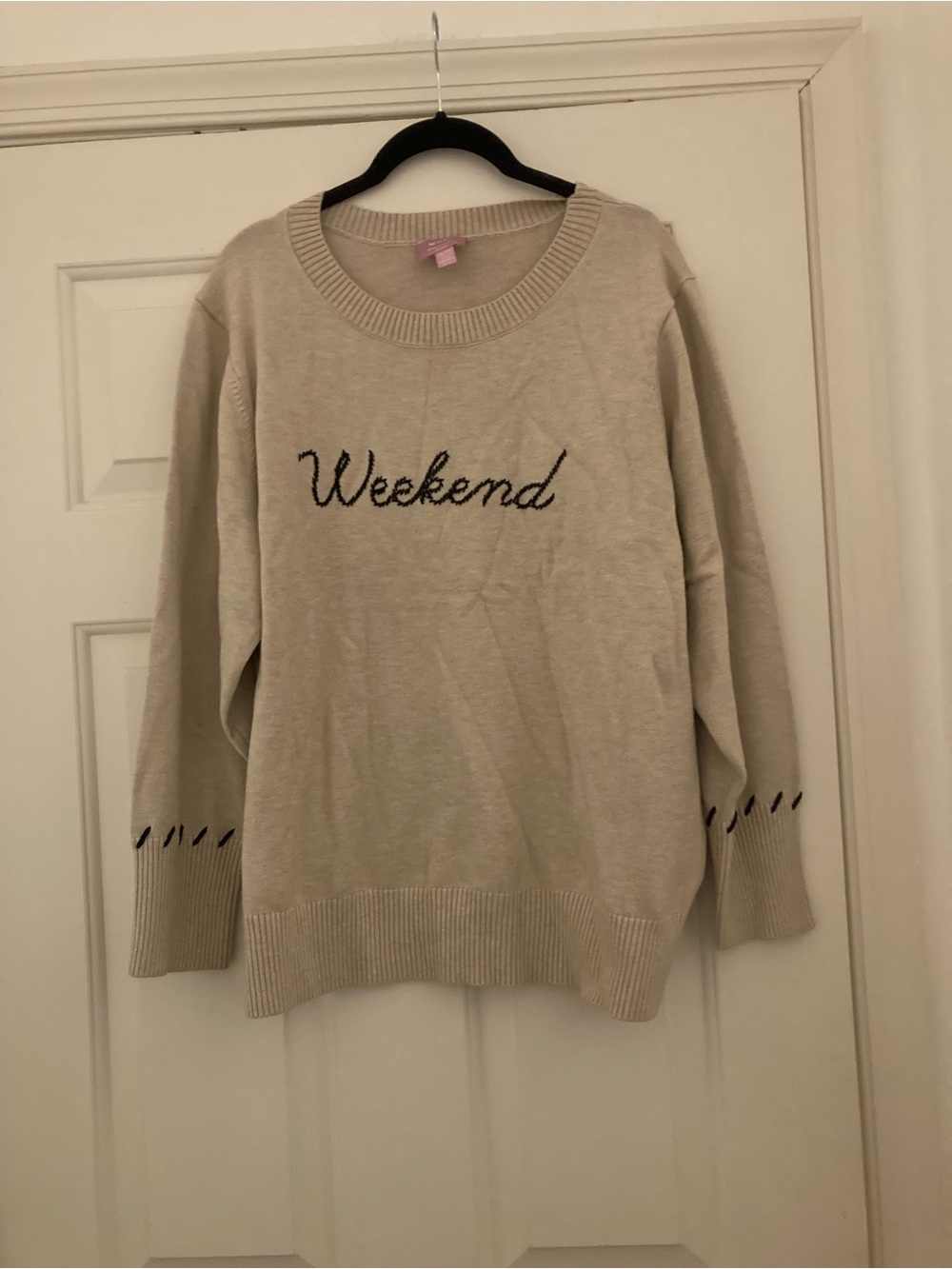 Weekend Embroidered Crewneck Sweater - Cream/Beige